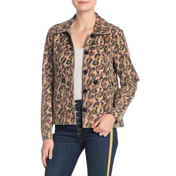 VERONICA BEARD M Mercer Leopard Print Beige Khaki Button Jacket - Picture 1 of 14